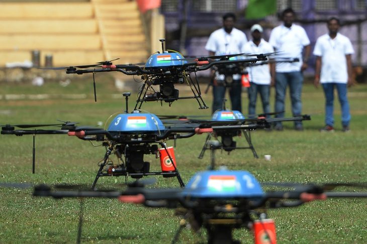 Các máy bay không người lái tại một triển lãm ở Chennai, Ấn Độ, năm 2022 - Ảnh: AFP